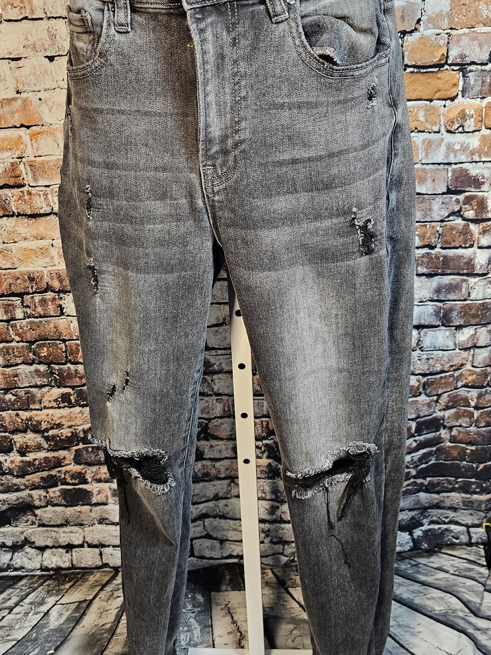 Risen Jeans Size 27 Black Distressed High Rise Mom Jeans Raw Hem Crop Denim